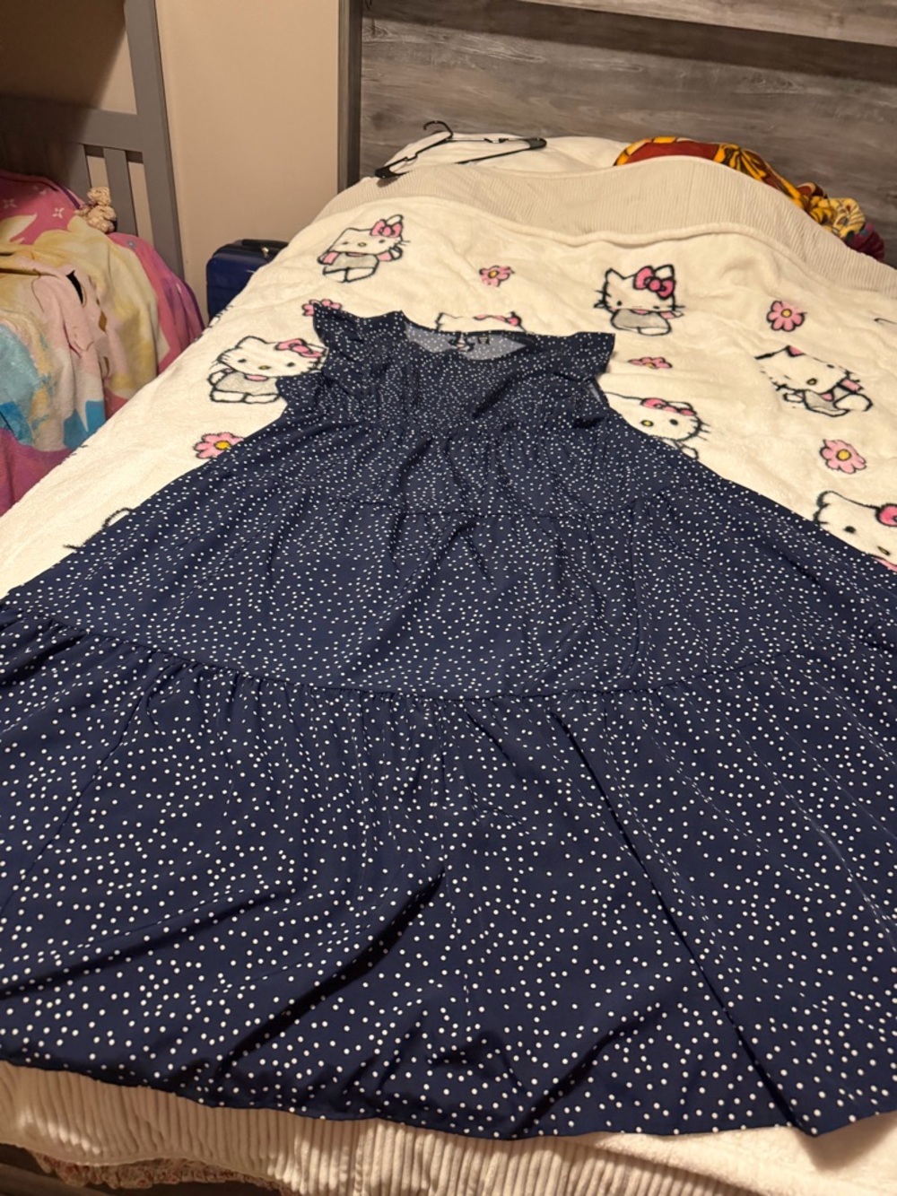 Navy Blue Polka Dot Tiered Midi Dress - Picture 3 of 6